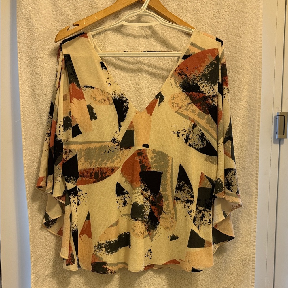 Abstract Print V-Neck Women's Top